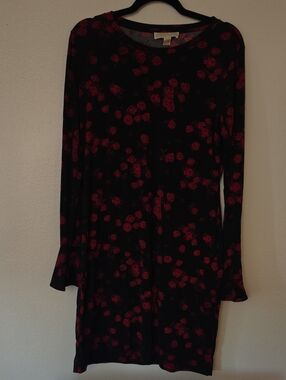Michael Kors Black Long Sleeve Dress with Red Rose Print